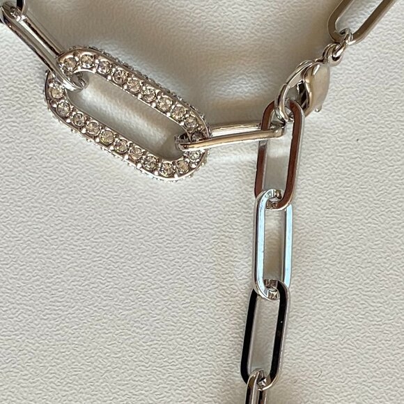 FAC Crystal Chain Link Lariat Style Necklace Silver Tone - Picture 6 of 8